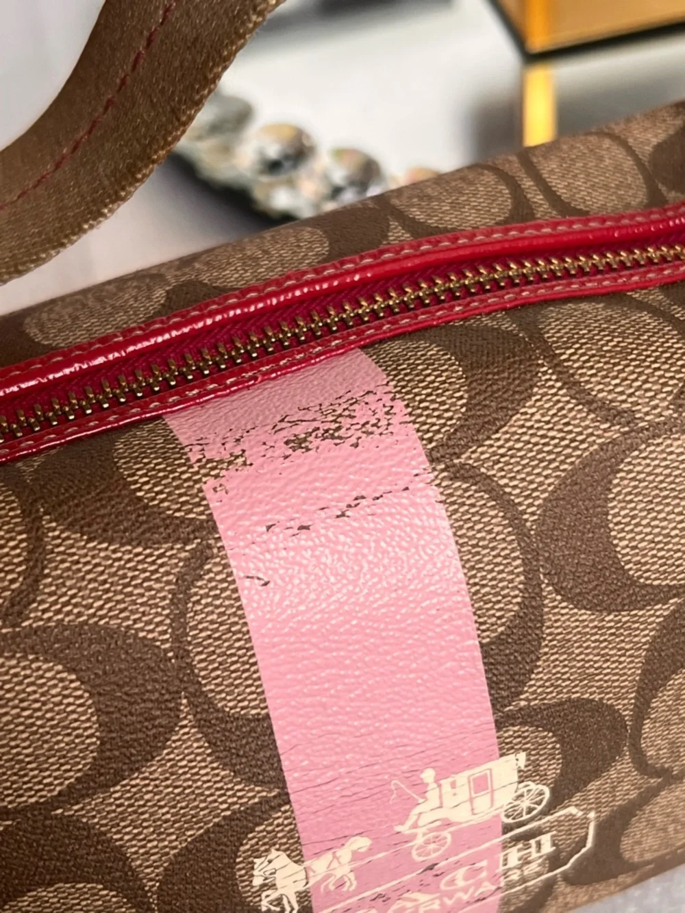 COACH Signature Y2K heritage legacy with Pink Center Stripe and Red Trim